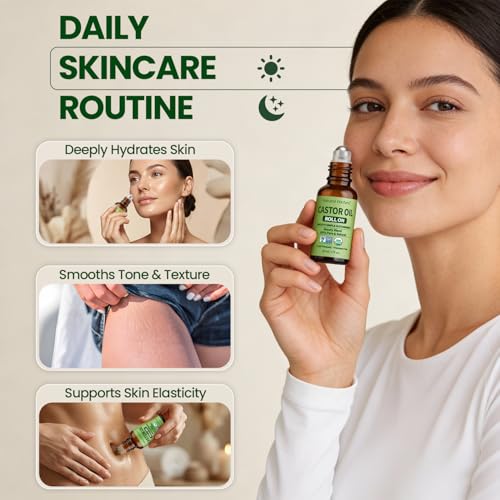 Organic Castor Oil Roll-On - Cold Pressed, Hexane Free, 1 fl oz