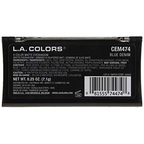 L.A. COLORS 5 Color Matte Eyeshadow Palette, Blue Denim CEM474 (Pack of 5)