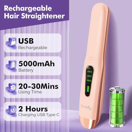 SUNMAY Cordless Hair Straightener Titanium Portable Travel Flat Iron USB-C