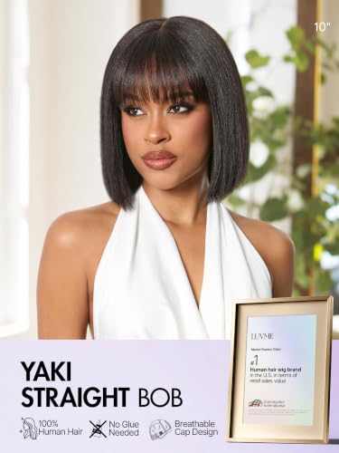 LUVME HAIR 10" Yaki Straight Bob Wig with Bangs - Glueless Human Hair
