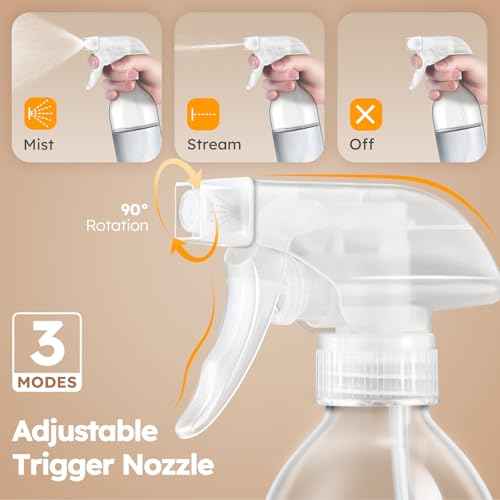 Tecohouse Glass Spray Bottles 8oz, 2 Pack 360¡Æ Glass Spray Bottle for Cleaning Upside Down Mister Squirt Bottle with Adjustable Nozzle for Hair, Plants, Pet Clear White Nozzles
