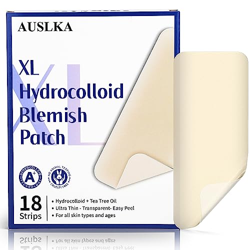 AUSLKA Large Blemish Patches, XL Pimple Patch -18 Strips - Hydrocolloid Patch for Covering Zits - Spot Stickers - Vegan and Cruelty for Face and Skin