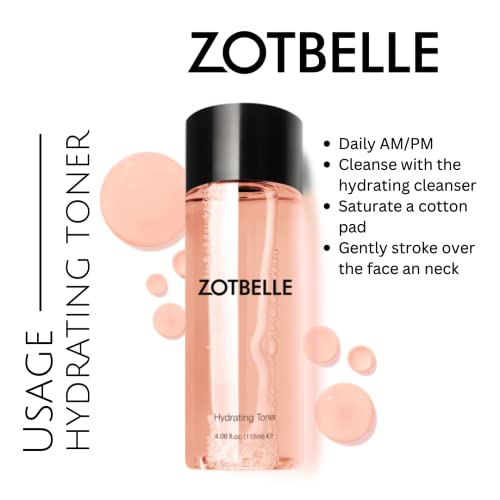 ZOTBELLE Hydrating Toner Softens, Soothes, Conditions, Refines, Nourishes, Stimulates Cell Renewal and Removes Residual Impurities as it Tones.