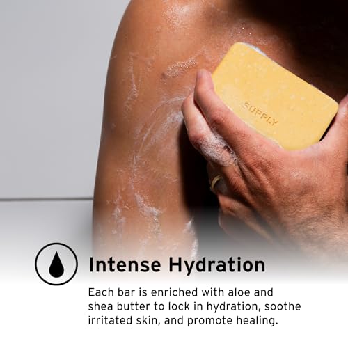 Supply Exfoliating Bar Soap for Men - Mens Bar Soap with Jojoba Beads, Shea Butter & Aloe - Deep Cleansing & Moisturizing Soap Bar - White Birch & Sage Scent - 7 oz