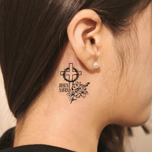 72 Pcs Christian Motivational Bible Verse Quotes Words and Cross Temporary Tattoos For Adults, Inspirational Believe Strength in God Realistic Black English Word Tattoo for Women Men 727