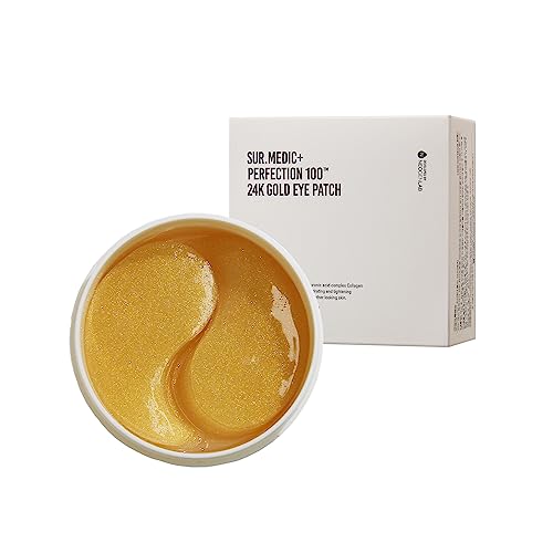 SUR.MEDIC+ SURMEDIC Perfection 24K Gold Eye patches (60 Pairs), Gel Under Eye Pad for Puffy Eyes and Dark Circles with Caffeine, Undereye Bags, Korean Eye Skin Care with Collagen