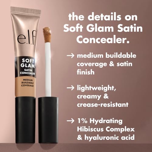 e.l.f. Soft Glam Satin Concealer Medium Cool 34, 0.21 Fl Oz - Hydrating, Long-Lasting
