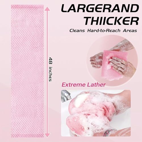 Exfoliating Bath Towel, Premium Microfibre Scrub Towel, Luxury Exfoliating Bath Towel Set, 2-in-1 Exfoliating Towel - Body Scrubber, Double-Sided, Suitable for All Skin Types (Pink)