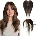Dark Brown Human Hair Toppers for Women - 11 Inch Clip-In Bangs