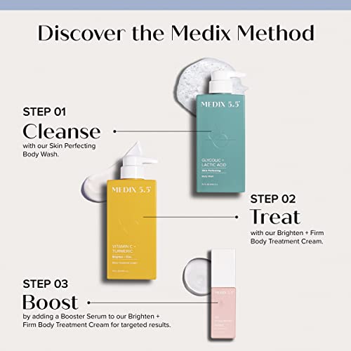 Medix 5.5 Vitamin C Body Cream + Glycolic Acid Exfoliating Body Wash + 3% Hyaluronic Acid Hydrating Booster Serum Set