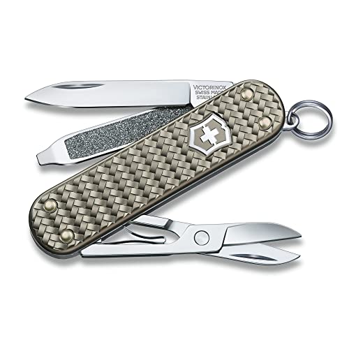 Victorinox Classic SD Precious Alox Swiss Army Knife, Compact 5 Function Swiss Made Pocket Knife with Small Blade, Screwdriver and Key Ring - Infinite Grey