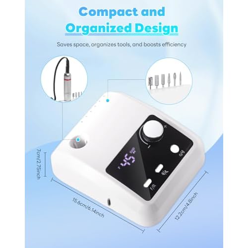 CozyZen Electric Nail Drill Professional: 45000 RPM Nail File Kit Machine with LCD Display, Hand & Foot Control Low Noise for Acrylic, Gel Nails, Manicure & Pedicure - Salon & Home Use