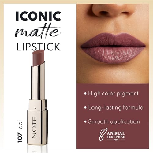 NOTE Iconic Matte Lipstick - Velvety Lipstick for Women - Non-Drying, Lightweight Lip Makeup with Intense Color Payoff - 107-0.11 oz