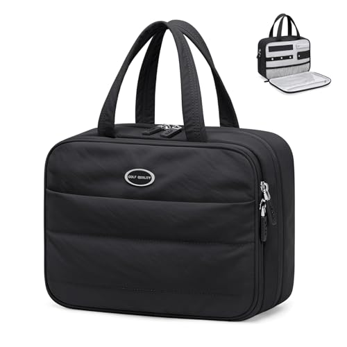 Travel Toiletry Bag with Jewelry Organizer, Hanging Toiletry Bag for Toiletries Puffy Cosmetic Make up Bag Organizer Carry-on Travel Accessories Essentials,Black