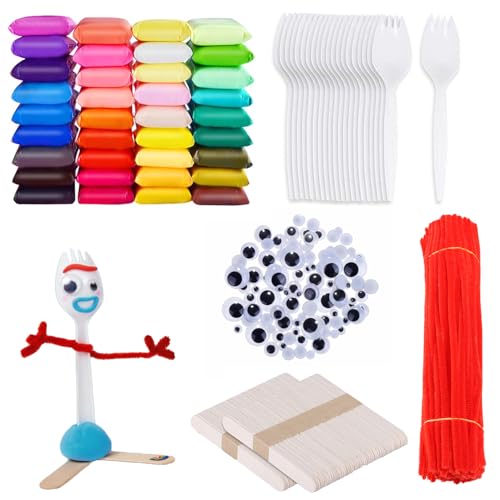 Fork Craft Kit with Pipe Cleaners, Clay & Googly Eyes (100 Set)