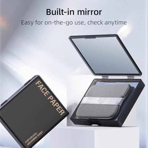 300 Sheets Bamboo Charcoal Oil Absorbing Facial Sheets with Mirror & Puff | Natural Blotting Paper for Oily Skin & Makeup Touch-Ups(BP-01)