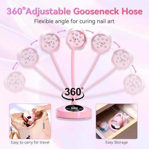 Makartt UV Nail Lamp for Gel Nails with Gooseneck, Rechargeable, Iridescent Pink