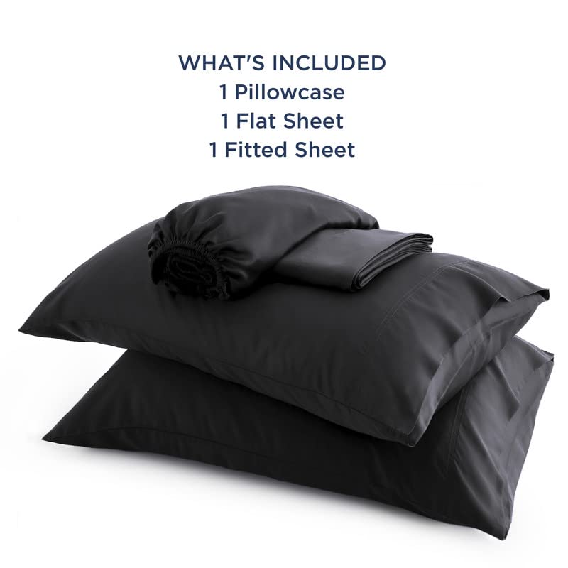 Bedsure Twin Sheets Set, Cooling Sheets Twin Size Bed Set, Rayon Derived from Bamboo, Twin Size Sheets, Breathable & Soft Bed Sheets, Hotel Luxury Silky Bedding Sheets & Pillowcases, Black