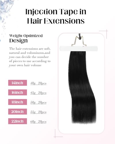 XDhair 14-Inch Invisible Tape in Human Hair Extensions - Jet Black