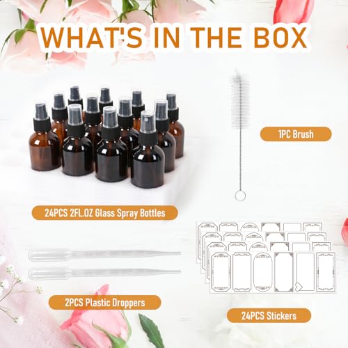 Jaisie.W 24-Pack 4 oz Amber Glass Spray Bottles - Leakproof & Refillable