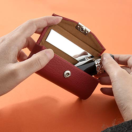 Beautyflier PU Leather Lipstick Case with Mirror - Red