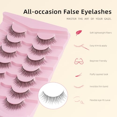 Wispy False Eyelashes 7 Pairs - Natural 3D Flared Lash Strip