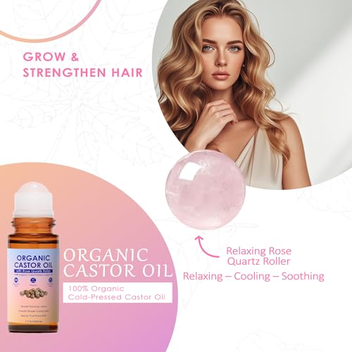 Organic Castor Oil Rose Quartz Roller Ball for Hair & Skin Care