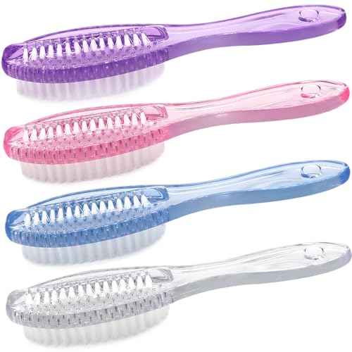 Handle Grip Nail Brush Two Sided Hand Fingernail Cleaning Brush Foot Scrub Brush Soft Stiff Bristles Fingernails Toenails Toes Scrubber Brushes for Men Women Kids, 4 PCS