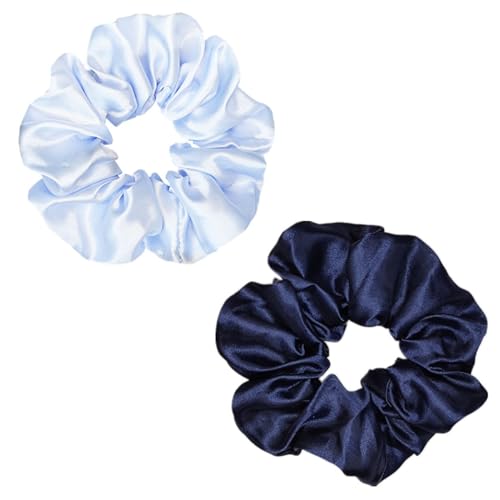 12 Pcs Assorted Blue Satin Silk Hair Scrunchies - 4.5 Inch Ties