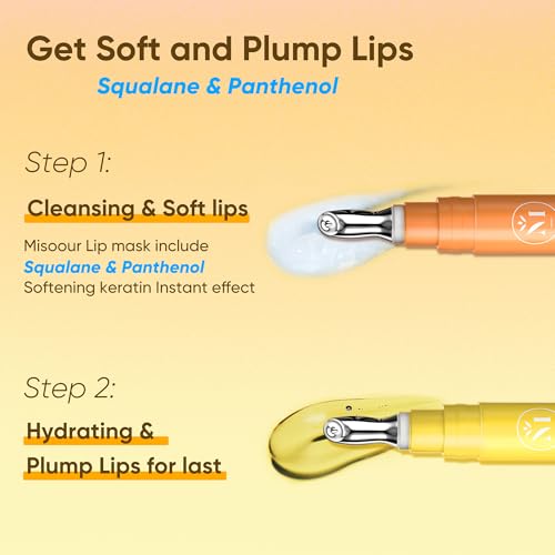 Lip Serum & Bubble Lip Mask, with Hyaluronic Acid, Vitamin C & Squalane Plumping Lip Treatment, Nourishing Overnight Lip Balm, Hydrating, Exfoliating Lip Scrub Alternative (0.14Fl.Oz, 3-Piece)