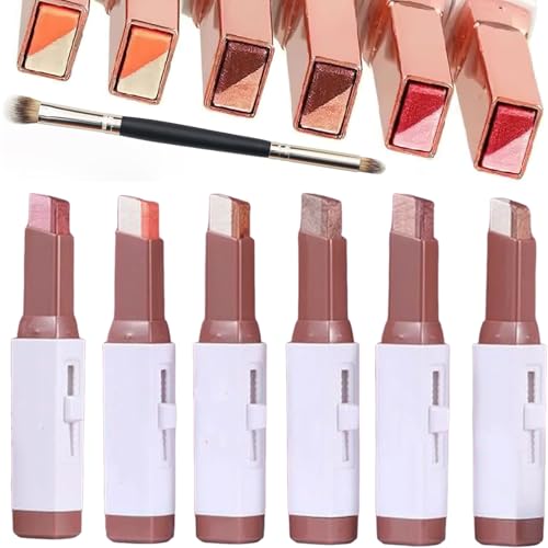 6-Color Double-Ended Eyeshadow Stick Set with Brush