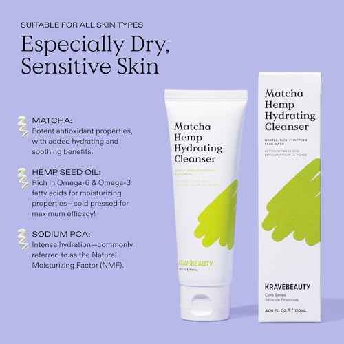 KraveBeauty Matcha Hemp Hydrating Cleanser ? Korean-Inspired Gentle Daily Face Wash, Hydrating & Non-Stripping, Hemp & Matcha, Vegan & Cruelty-Free, 4.05 fl oz