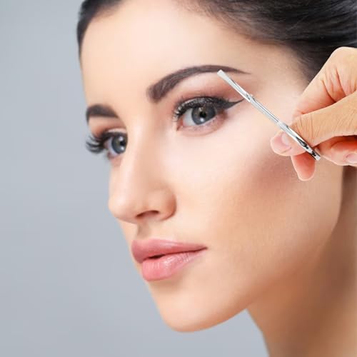 4Pcs Tweezers Scissor Handle, Straight Tip Scissor Shaped Eyebrows Tweezers, Stainless Flat Hair Plucker for Women Man Remover Facial Hair Eyebrows Care (Silver and Black)