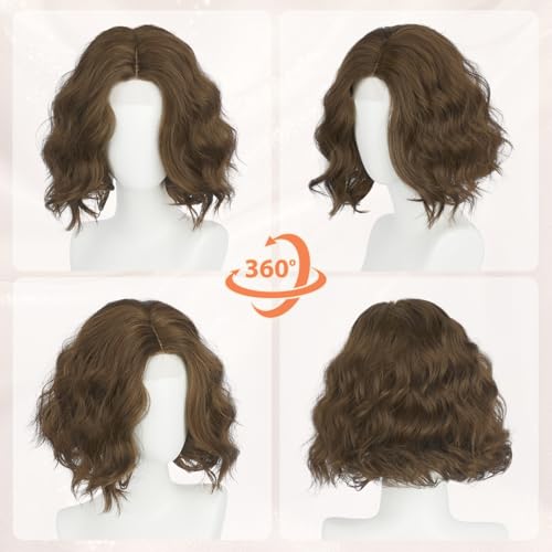 Haloo Brown Chestnut 11 Inch Wavy Lace Front Bob Wig for Women - Natural Look, Short Synthetic Hair