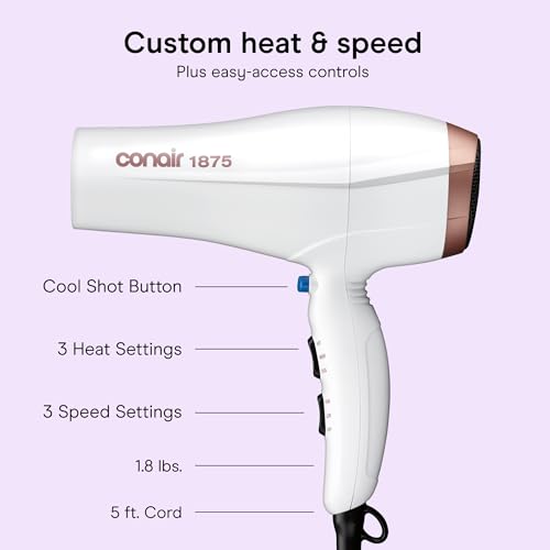 Conair 1875W Double Ceramic Hair Dryer with Diffuser & Concentrator