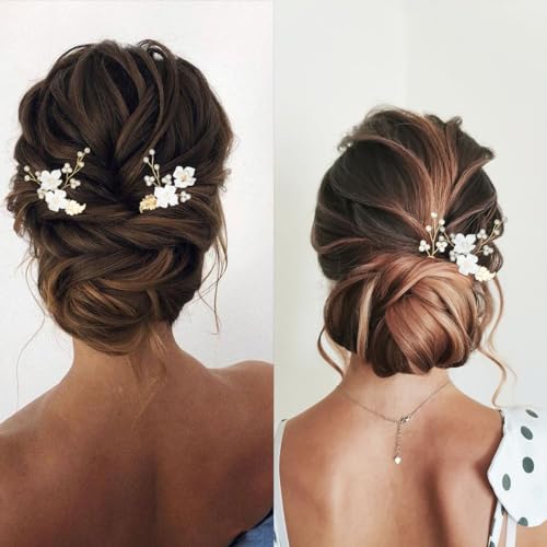 Gold Pearl & Flower Bridal Hair Pins - 6-Piece Wedding Hairpiece Set