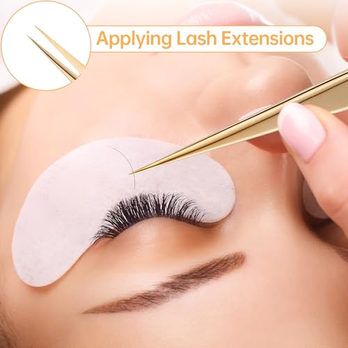 MGER Isolation Tweezers for Eyelash Extensions - Straight & Pointed Isolation Tweezers for Individual Lashes, Effortless Application with Precision Tweezers, Gold