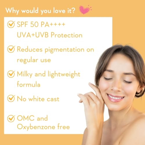 WishCare Vitamin C Sunscreen SPF 50 PA++++ | Pure Glow Milk | Oil Free | No White Cast | 50g