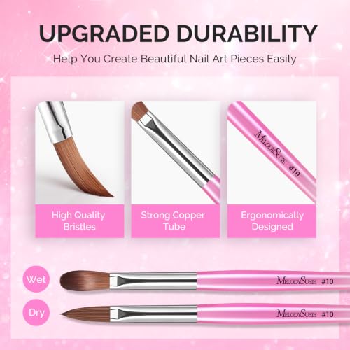 MelodySusie Acrylic Nail Brush Set Gradient Pink – 8/10/14 Sizes Professional Tools