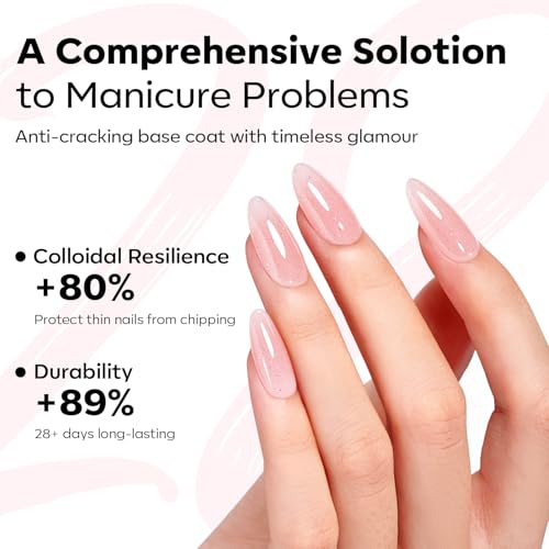 Modelones Builder Rubber Gel Base Coat Glitter Blush for Nails, Nude Pink, Strengthen & Extend