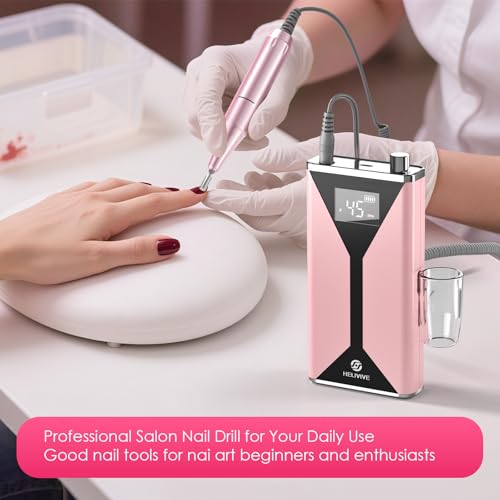 HELIVIVE Professional Electric Nail Drill - 45000RPM Portable & Rechargeable with 11 Bits