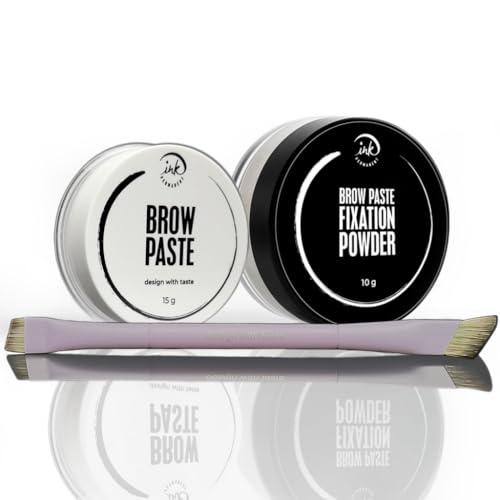 Ink Permanent Eyebrow Mapping Kit with Setting Powder, Eyebrow Brush and Brow Paste, Brow Mapping Tool, White Paste for Outlining & Fixation Powder, Professional Shaping Tool