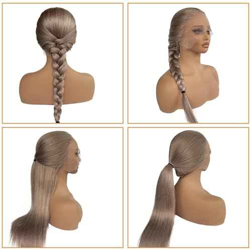 Smavida Straight Ash Blonde 13X6 HD Lace Front Wigs Human Hair for Women 24 Inch Colored Ash Blonde Deep Parting Glueless Lace Frontal Wigs 180% Density Pre Plucked with Baby Hair