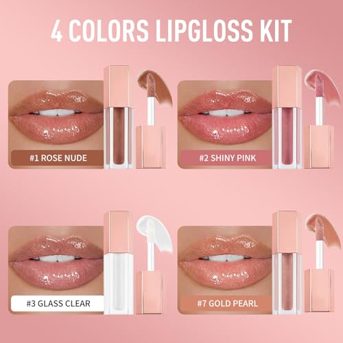 4-Piece Shimmer Lip Gloss Kit - High Shine, Hydrating Formula