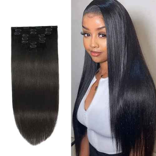 Clip In Hair Extensions Real Human Hair Straight Hair Clip in Human Hair Extensions Human Hair 1B Natural Black Silky Thick Real 100% Human Hair for Black Women Virgin Hair 120g 22 Inch