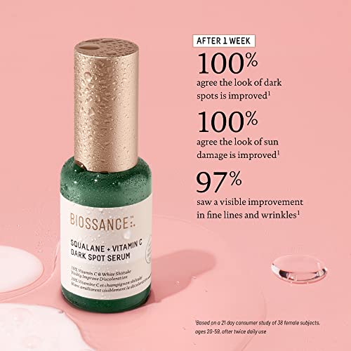 Biossance Squalane + Vitamin C Dark Spot Face Serum ? 10% Vitamin C Serum & White Shiitake ? Hydrating, Fragrance-Free, Non-Irritating, for Daily Use for All Skin Types