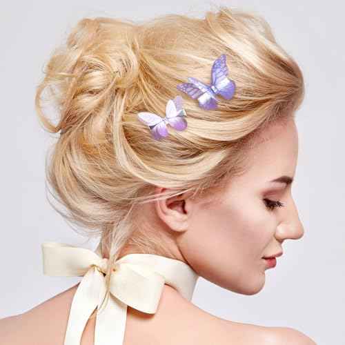 5Pcs Purple Butterfly Hair Clips, Gradient Rhinestone Organza Barrettes Christmas Bachelorette Party Halloween Rave Festival Concert Hair Accessories for Women