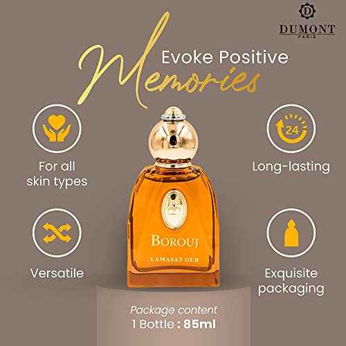 Dumont BOROUJ LAMASAT OUD - 85ml Travel Size - Arabic Inspired Unisex Perfume for Men & Women - Musky, Woody & Oriental Fragrance - Long Lasting Cologne Mist & Body Spray - for Him & Her