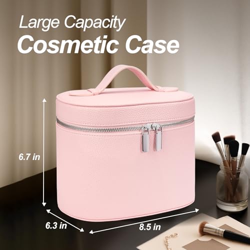 Portable Leather Makeup Case with Detachable Compartments - 8.5"