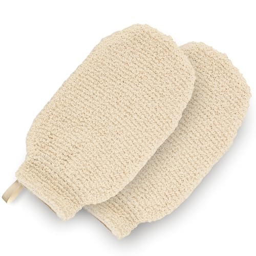 Hemp Bath Mitts for Exfoliation - Natural Shower Gloves for Men & Women (Set of 2)